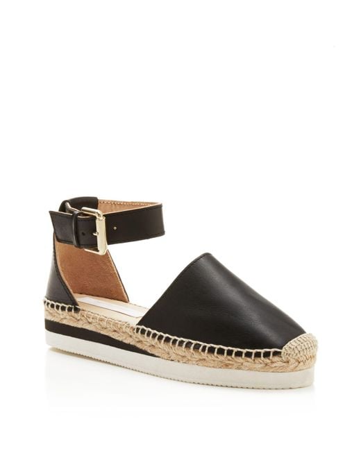 See by chloé Glyn Leather Platform Ankle Strap Espadrilles in Black | Lyst