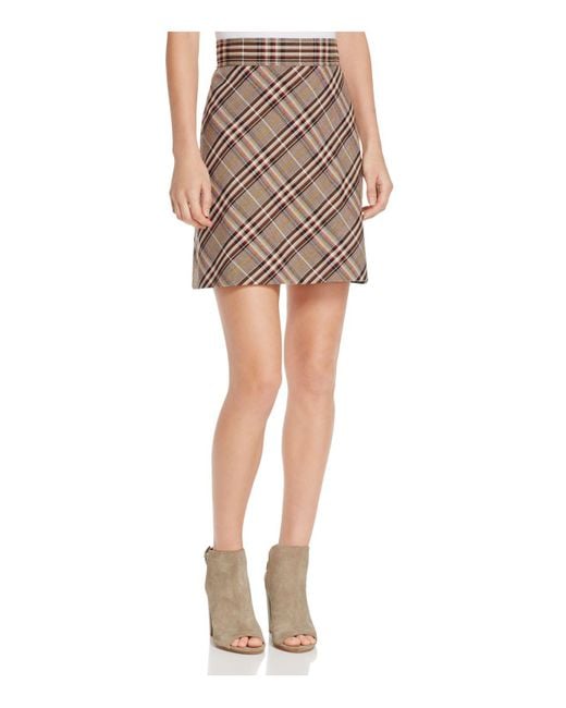 Theory Plaid Virgin Wool Mini Skirt in Brown | Lyst
