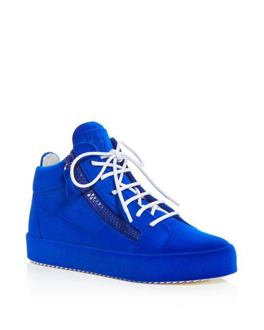 Lyst - Giuseppe Zanotti Women's Velvet Mid Top Platform Sneakers in Blue