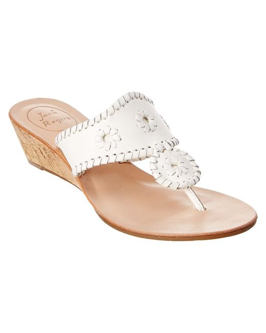 Jack rogers Mid Wedge Leather Sandal in White | Lyst