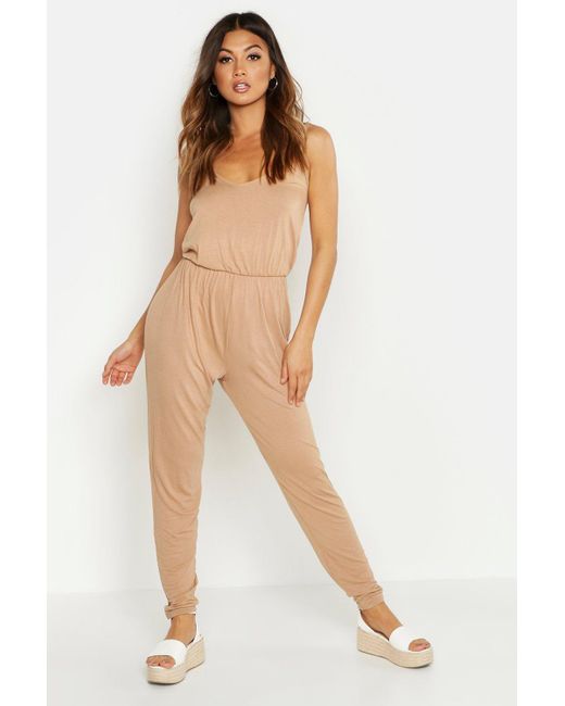 Boohoo Basic Cami Jumpsuit in Natural - Lyst