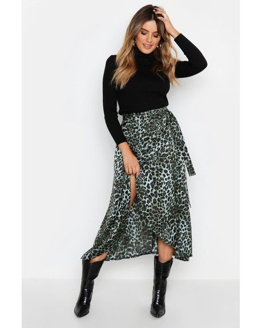 green satin leopard print skirt