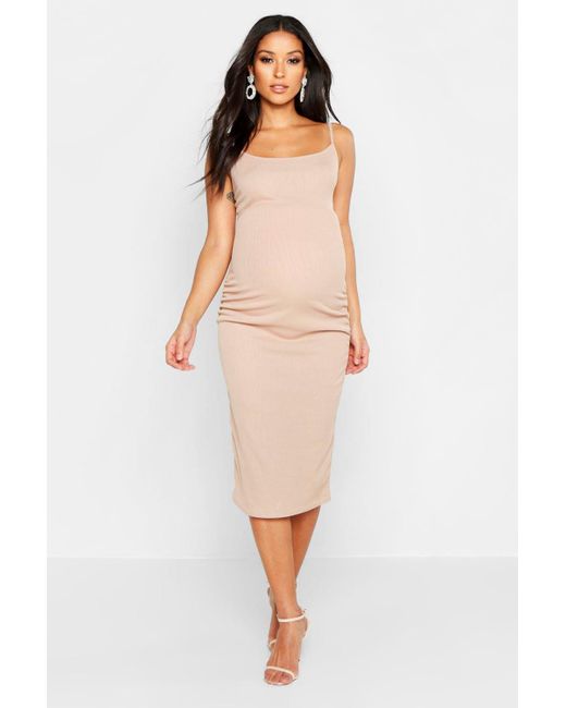 Boohoo Maternity Strappy Rib Bodycon Midi Dress - Lyst