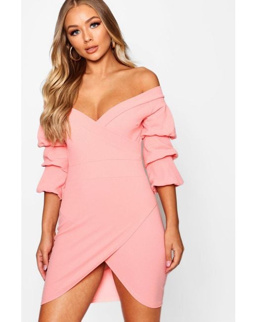 off the shoulder wrap bodycon dress