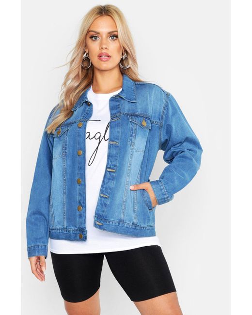 Boohoo Plus Oversized Vintage Look Denim Jacket in Blue - Lyst