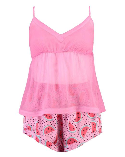 boohoo iris watermelon print cami set in pink lyst boohoo iris watermelon print cami set in pink lyst