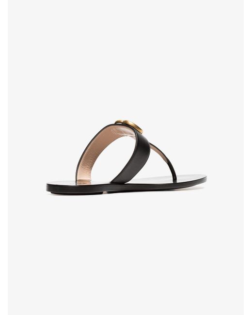 Gucci Women's Marmont Leather Thong Sandals With Double G - Black in ...