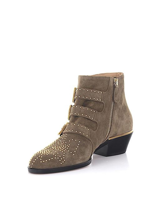 Chloé Boots Susanna Suede Olive Rivets Gold in Green | Lyst