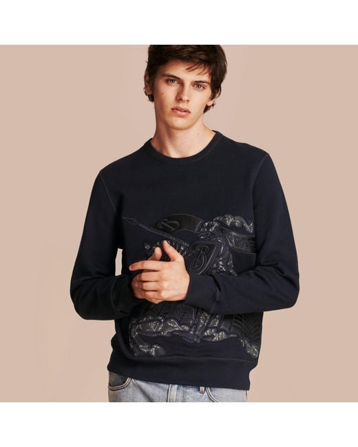 Burberry Equestrian Knight Device Cotton Blend Sweatshirt in Blue for ...