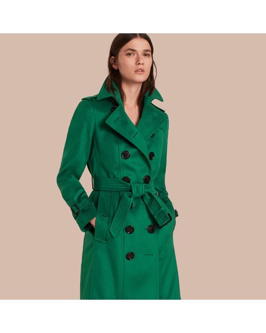 Burberry Sandringham Fit Cashmere Trench Coat Kelly Green in Green | Lyst