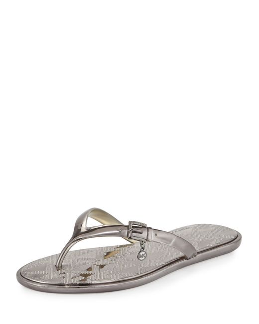 michael michael kors emory buckle flat sandal in metallic save 32 lyst michael michael kors emory buckle flat sandal in metallic save 32 lyst