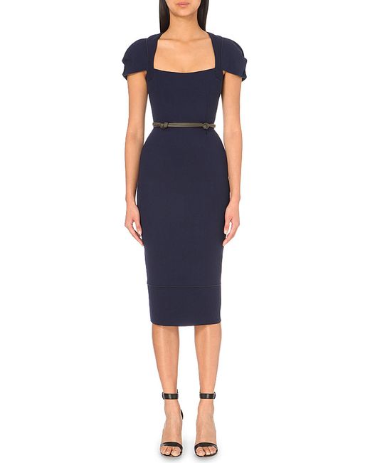 Roland mouret Galaxy Wool-crepe Dress in Blue (Navy) | Lyst