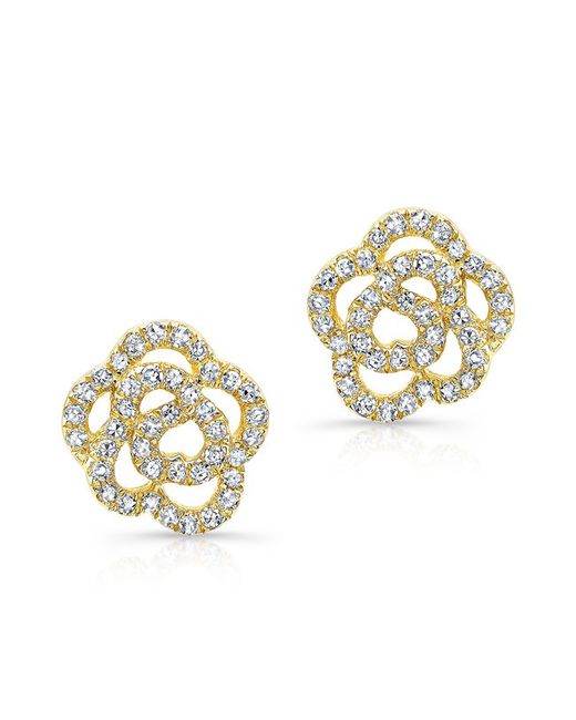 Anne sisteron 14kt Yellow Gold Diamond Camellia Flower Stud Earrings in