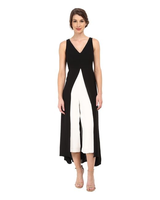 Adrianna papell Color Blocked Overlay Jumpsuit in Black | Lyst