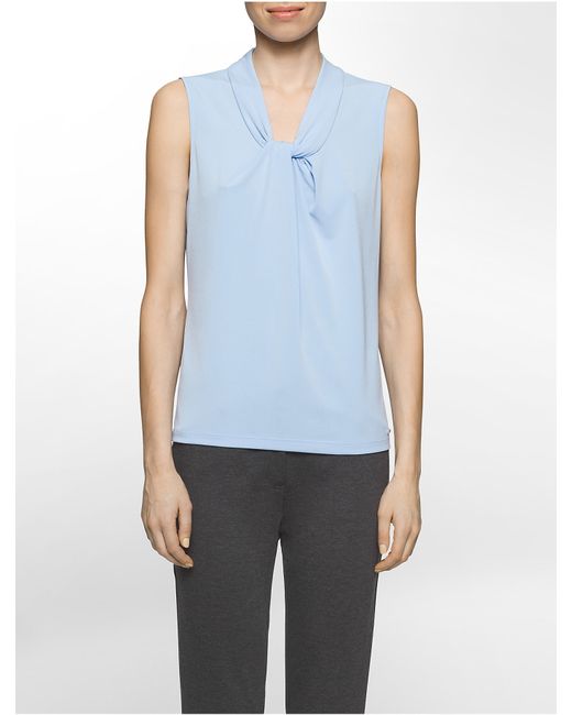 calvin klein sleeveless floral pleat neck cam