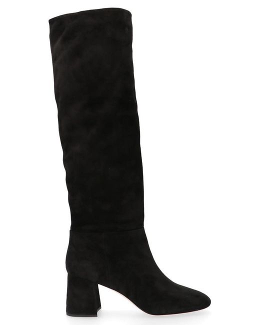 Miu Miu Suede Block Heel Boots in Black - Lyst