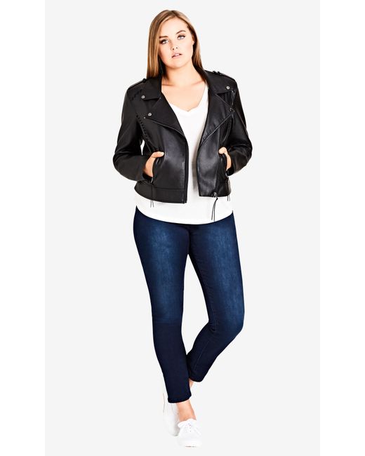 Lyst City Chic Whip Stitch Biker Jacket In Black City Chic Black Whip Stitch Biker Jacket Lyst