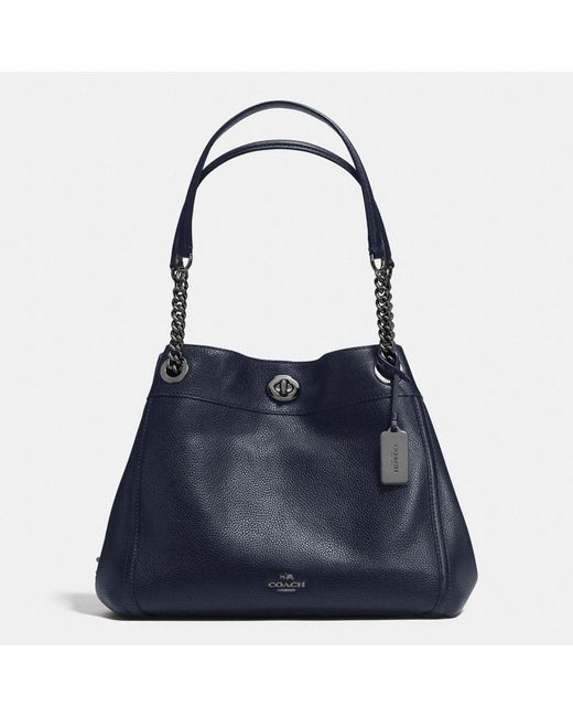 Coach Turnlock Edie Shoulder Bag In Polished Pebble Leather in Blue Lyst