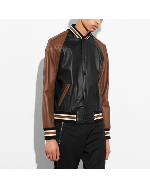 Coach Leather Varsity Jacket in Black for Men Lyst