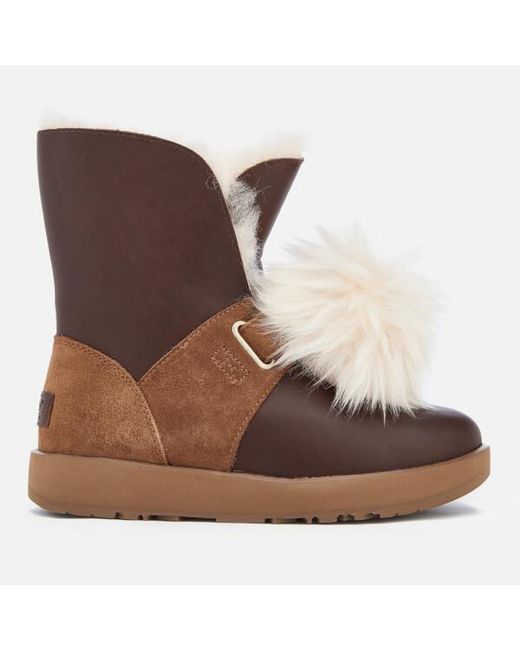 Ugg Women's Isley Waterproof Pom Sheepskin Boots in Brown | Lyst