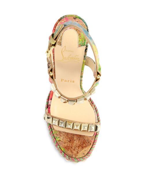 Christian louboutin Pyramid-studded Cork Espadrille Wedge Sandals ...  