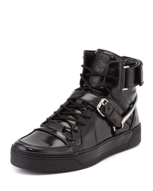 Gucci Spur Tennis Leather High-top Sneaker With Horsebit in Black for ...