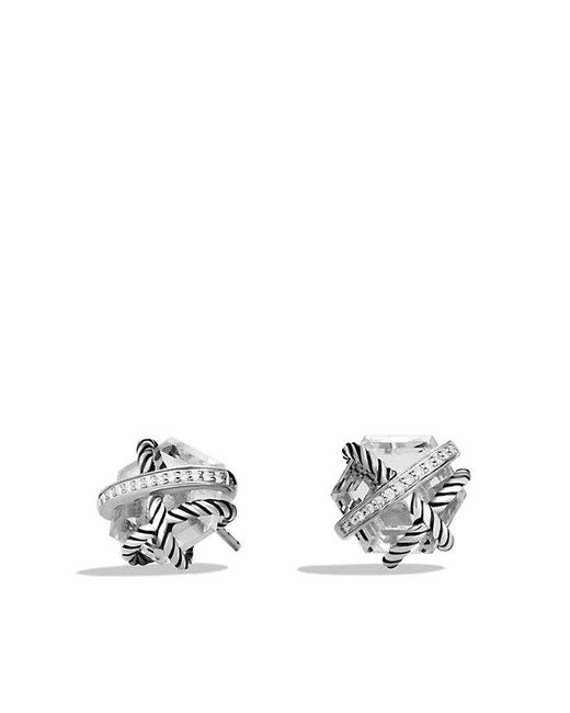 David Yurman Cable Wrap Earrings With Crystal And Diamonds 10mm In David Yurman Metallic Cable Wrap Earrings With Crystal And Diamonds