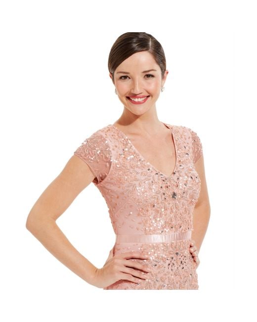 Adrianna papell Cap-sleeve Embellished Gown in Pink (Blush ...