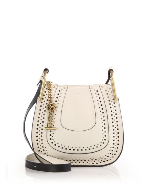 Chloé Hayley Small Perforated Leather Crossbody Bag in White | Lyst