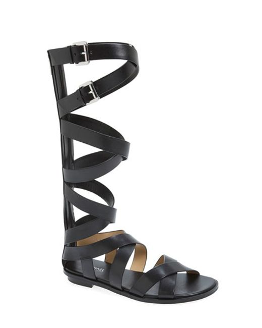 Michael michael kors Darby Leather Knee-High Gladiator Sandals in Black ...