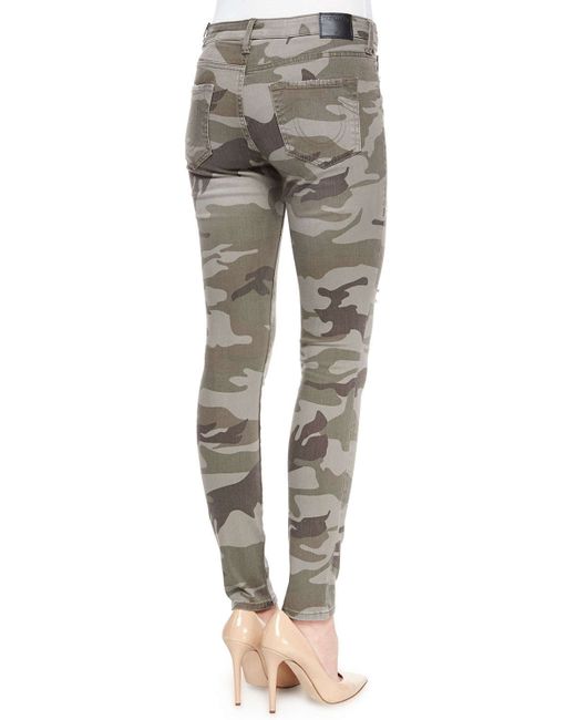 True religion Halle Distressed Skinny Jeans in Green (camo)