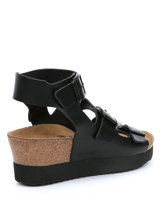 Lyst - Birkenstock Linnea Leather Cork Wedge Sandals in Black