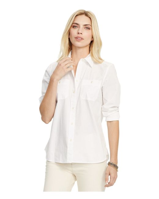 Lauren by ralph lauren Long-sleeve Cotton Broadcloth Shirt in White | Lyst