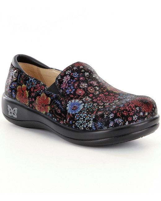 floral leather clogs