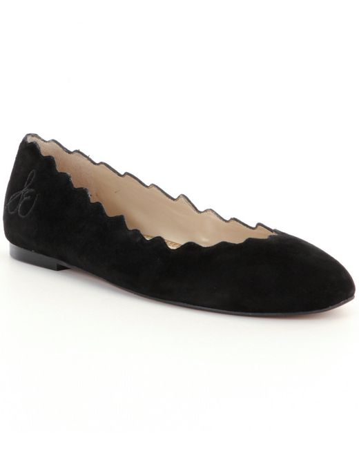 Sam edelman Francis Scalloped Suede Ballet Flats in Black | Lyst