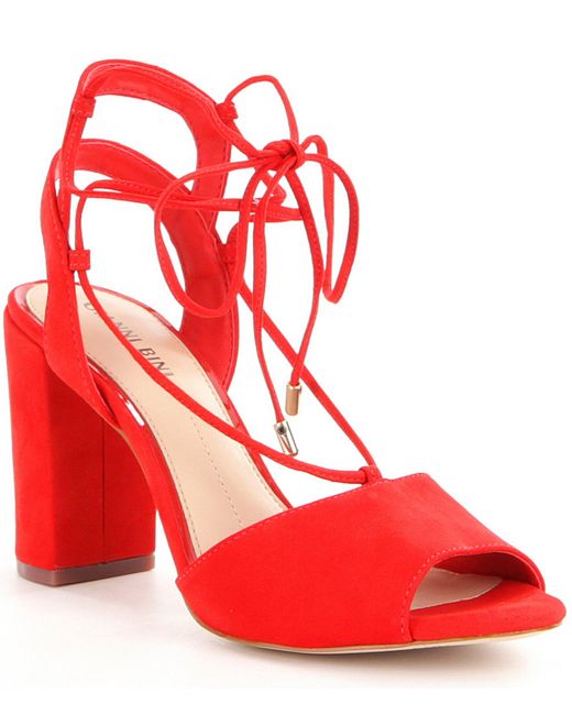 Gianni bini Keelin Lace-up Block Heel Sandals in Red | Lyst
