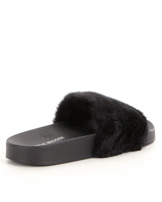 steve madden black fuzzy slides