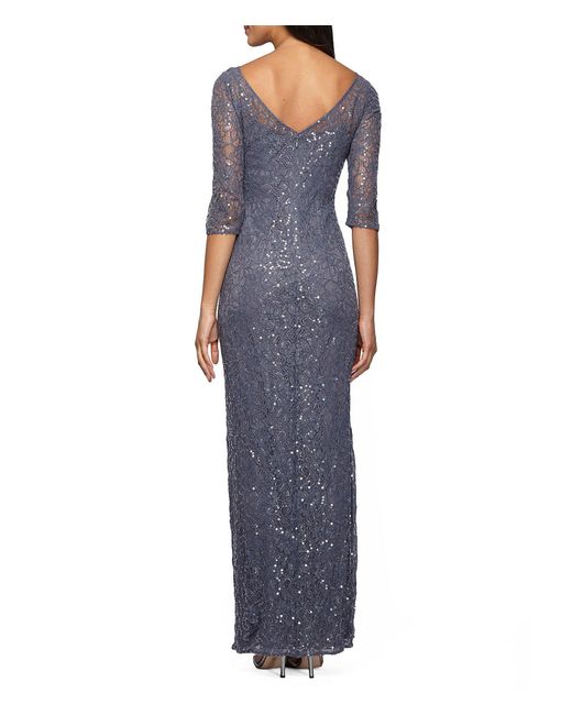 Alex evenings Boat Neck 3/4 Sleeve Sequined Lace Column Gown in ...