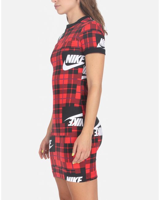Nike Cotton Nsw Plaid Dress in Red - Lyst