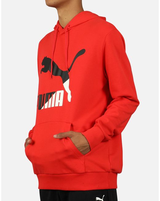 PUMA Cotton Classics Logo Hoodie in Red for Men - Lyst