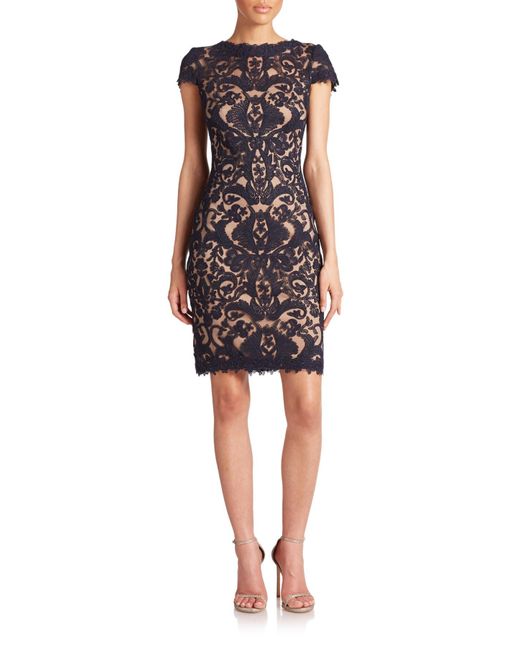 Tadashi shoji Cord-embroidered Lace Cocktail Dress in Blue (navy-nude ...