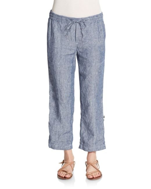 Saks fifth avenue Linen Chambray Cropped Pants in Blue - Save 40% | Lyst