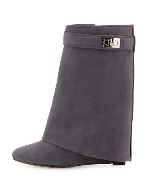 Givenchy Shark Lock Suede Mid-Calf Boots in Gray | Lyst