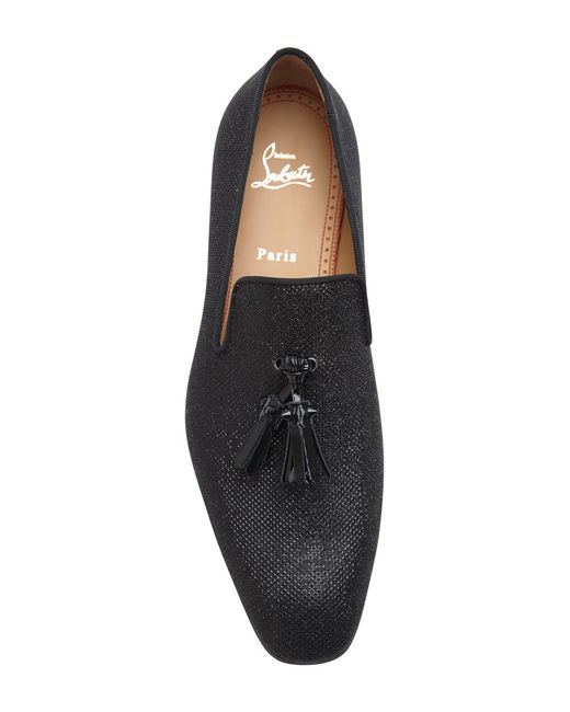 Christian louboutin Dandelion Glitter Leather Loafers in Black for ...