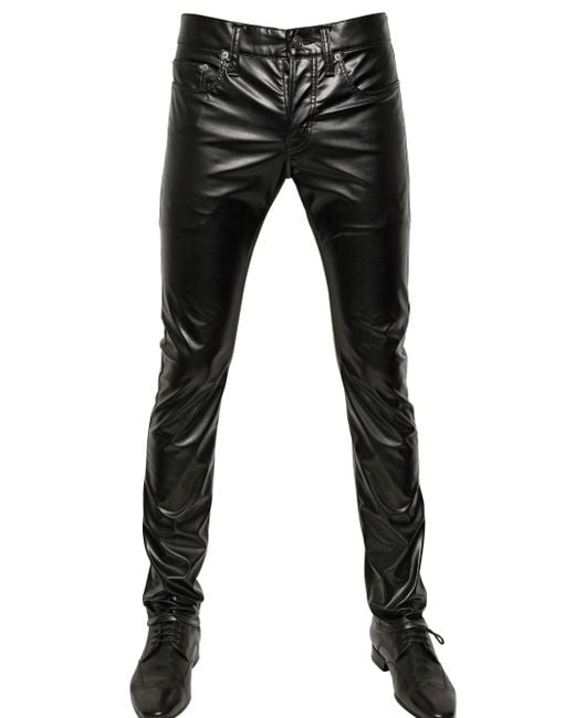 Saint laurent 17.5cm Stretch Faux Leather Jeans in Black for Men | Lyst