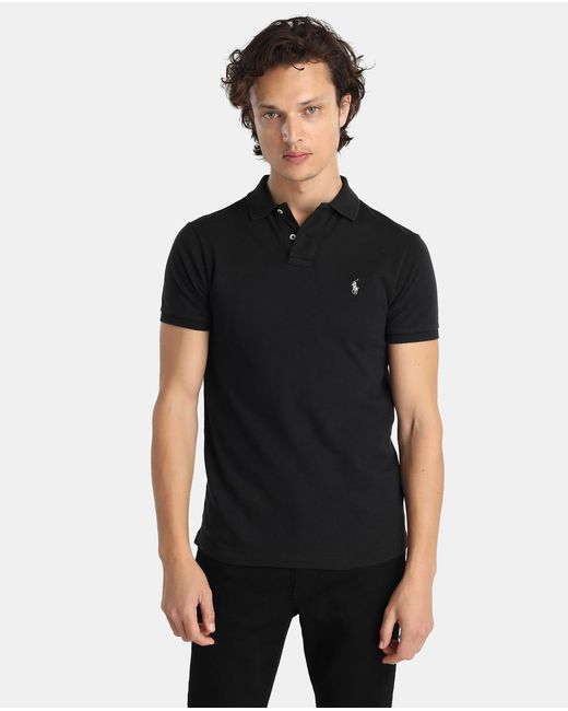 Lyst - Polo Ralph Lauren Black Short Sleeved Slim-fit ...