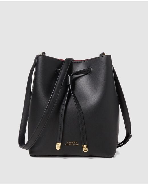 Lauren By Ralph Lauren Small Black Leather Bucket Bag With Red Interior in Black - Lyst