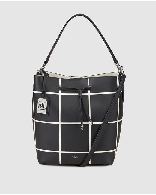 Lyst - Lauren By Ralph Lauren Two-tone Black And White Leather Bucket Bag With Long Strap in Black