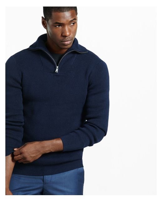 Express Ribbed Zip High Mock Neck Sweater in Blue for Men (NAVY) - Save ...