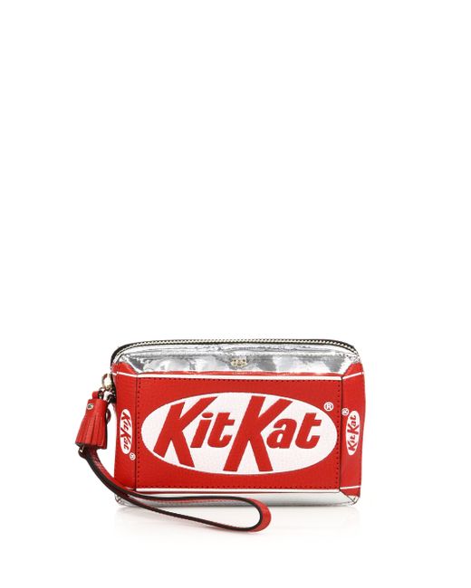 Anya hindmarch 'kit Kat' Mirror Leather Wristlet in Red (METALLIC) Lyst